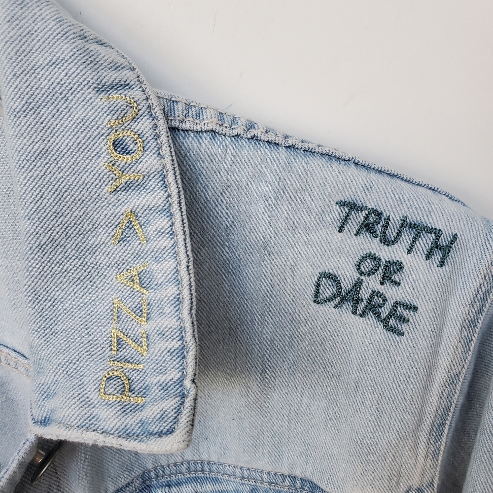 PAC SUN - Y2K Embroidery Sayings Jean Jacket with Pockets Large - Picture 5 of 16